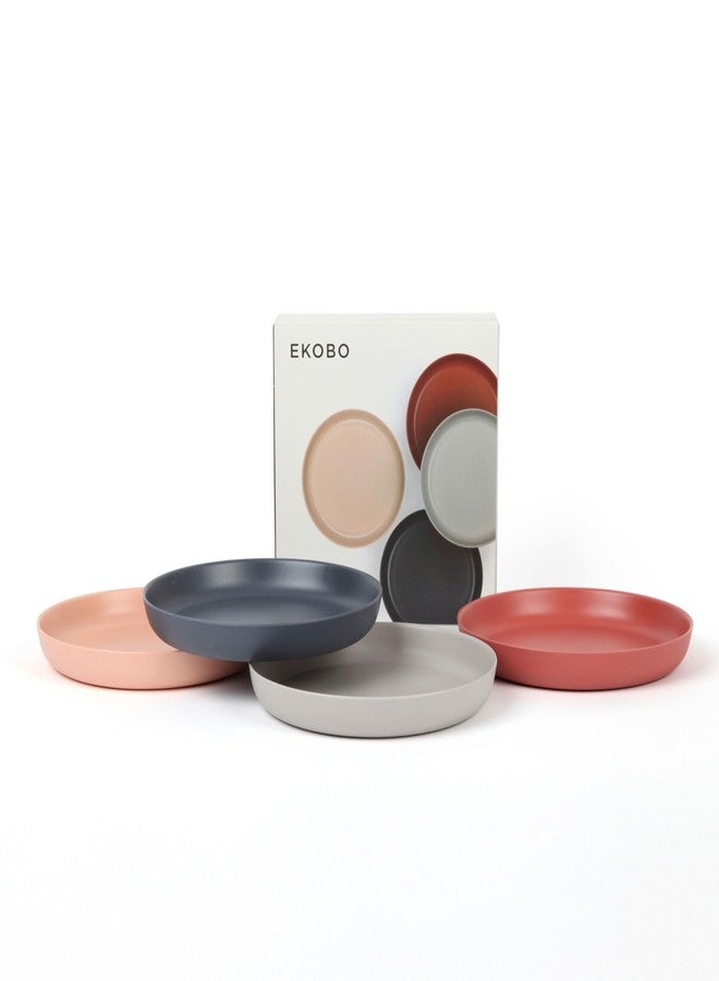 EKOBO Bamboo Kids Plates Set SCANDI – 4 Reusable 7" Bamboo Plates in Scandi Colors (Blush, Cloud, Storm, Terracotta), BPA-Free Eco Dinnerware for Kids (Ages 6+), Durable, Stackable, Dishwasher Safe - Image 1